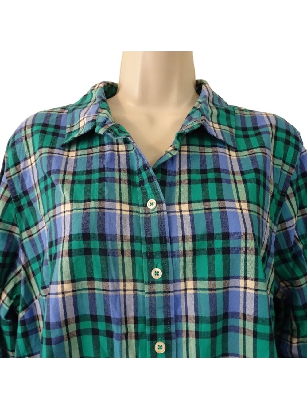 Talbots Women Green Plaid Button Up Shirt Petite Size XLP Long Sleeve Classic